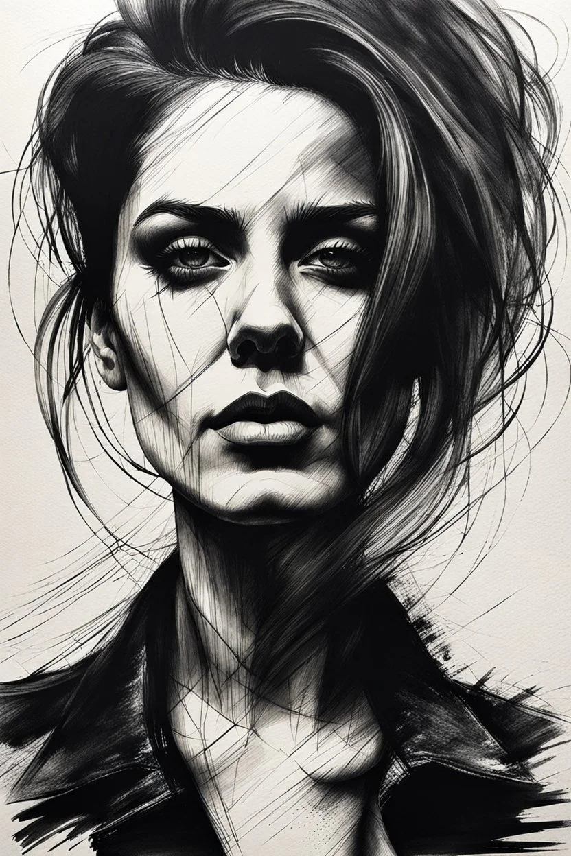 create a deep powerful evocative, raw and weathered gothpunk female portrait abstract drawing, in the style of KATHE KOLLWITZ ,charcoal pencil strokes cross hatch technique minimalist illustration, searing lines and forceful strokes