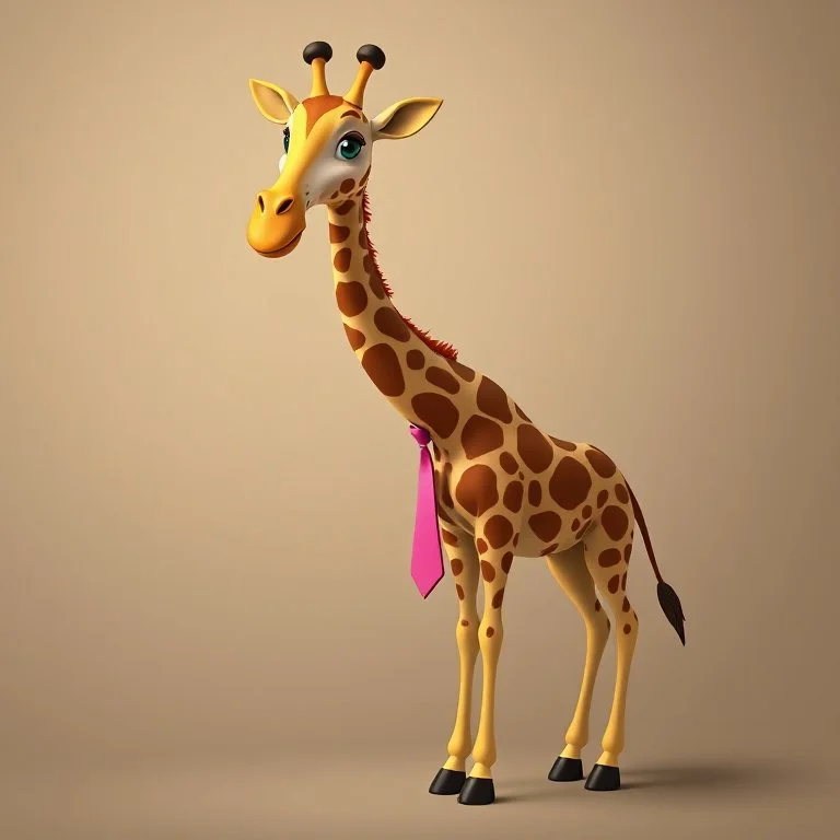 a character of a giraffe ,stand complete figure, wearing a long pois necktie, cartoon style