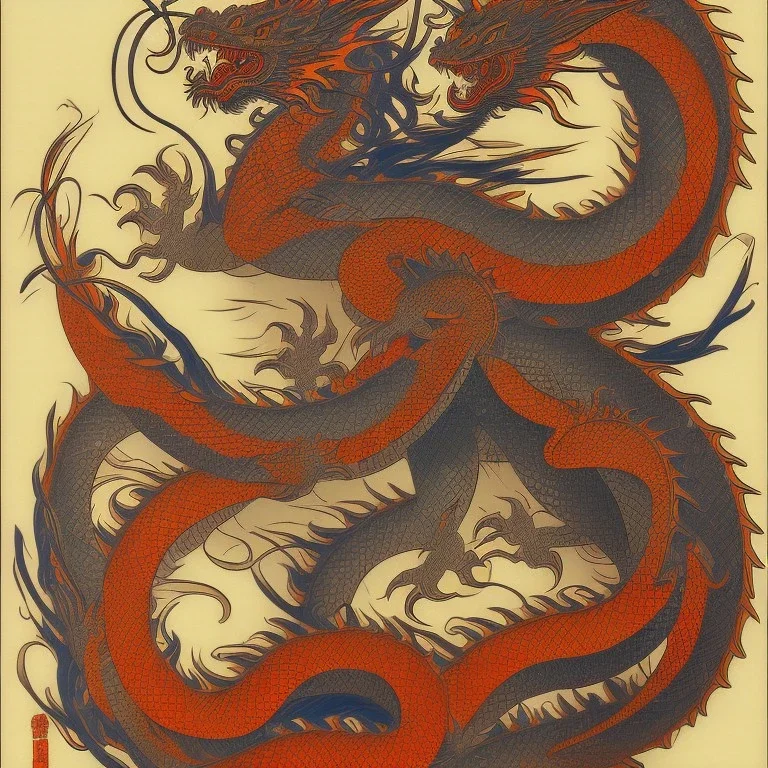 Ukiyo-e style art, dragon,