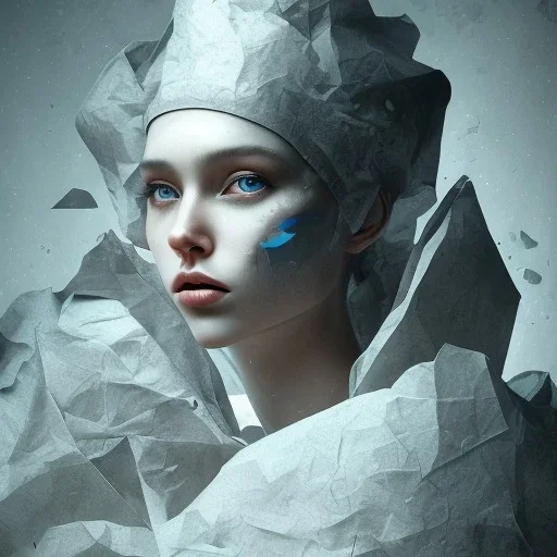 rendered in blender trash bag on his head and crumpled paper as a texture, collage paper and tape, slit - scan photography, high resolution, cinematic, unreal 6, breathtaking detailed