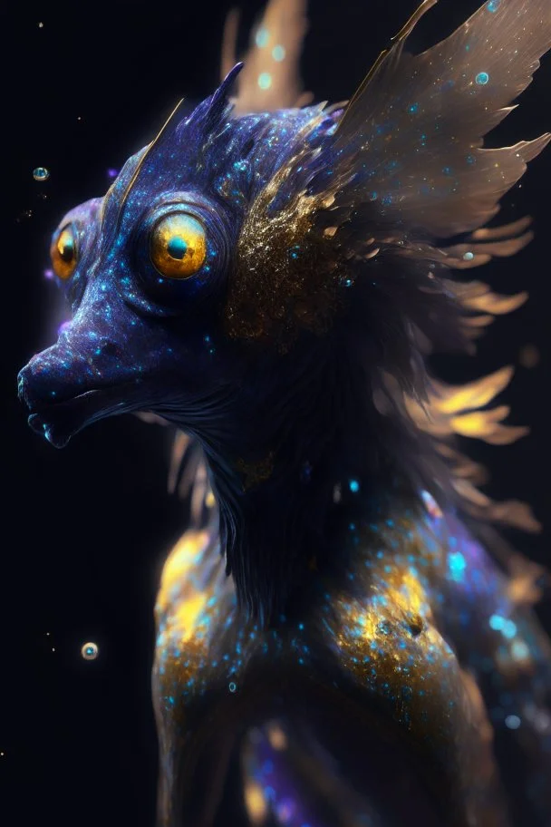 Galaxy demon fish bird dog humanoid fused,detailed, digital art, trending in artstation, cinematic lighting, studio quality, smooth render, unreal engine 5 rendered, octane rendered, art style by klimt