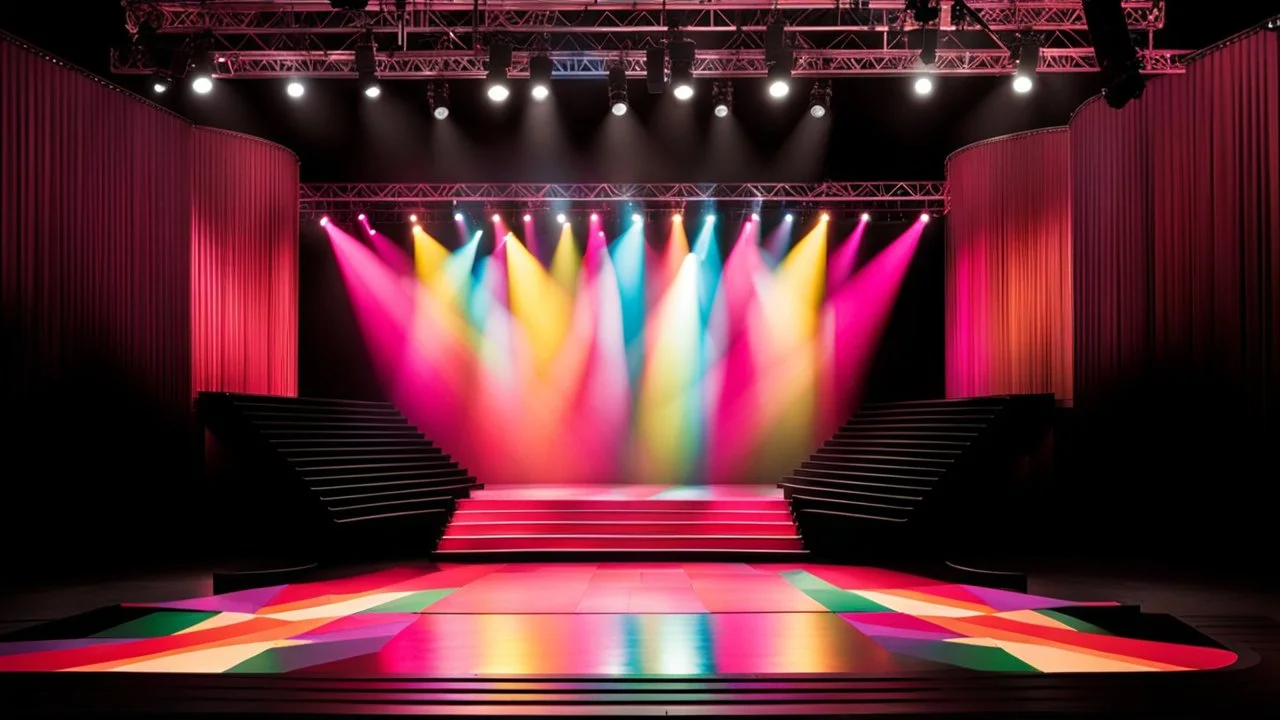 color graphic show very larg flat stage with flash lights