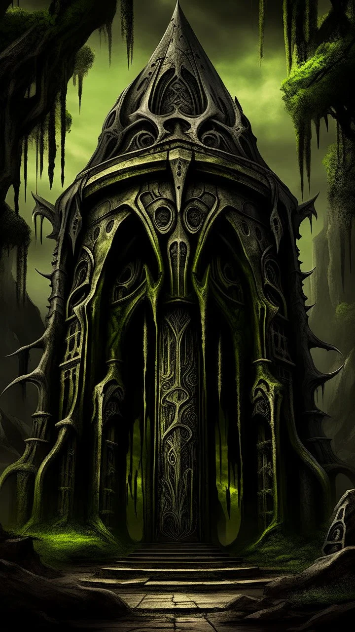 A book with cover written on it “ THE BOOK OF ENOCK” with old leather cover and cracks , Bosch painting style