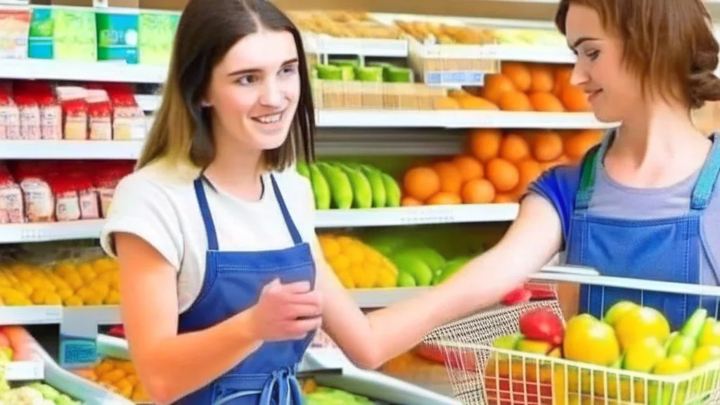 suspicious young woman gets cash for her groceries to lady at house