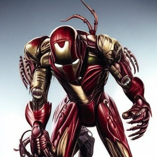 hybrid between alien xenomorph of ridley Scott and iron man