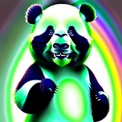 A male humanoid/furry panda with mint fur color that can use ice rainbow superpowers in digital style