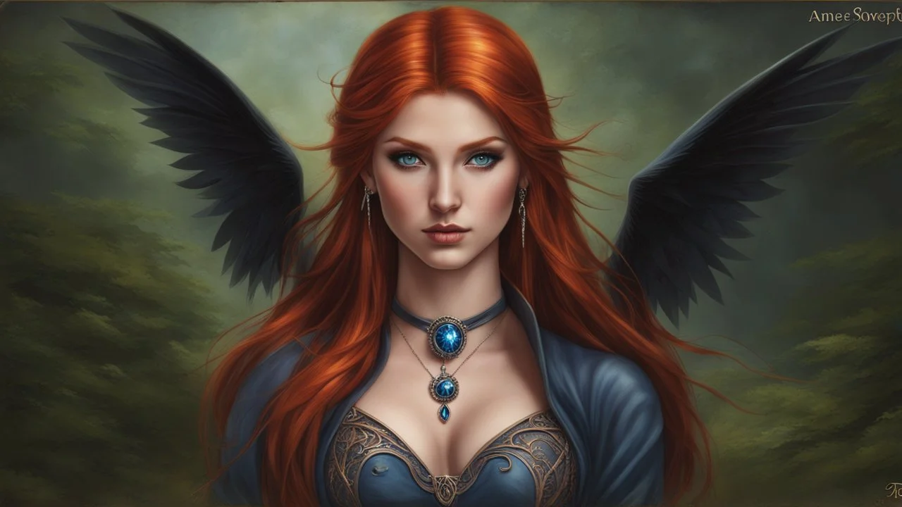 18 year old female sorcerer. Copper red hair. dark blue eyes. no jewelry.. Painted by Anne Stokes. The naked truth.