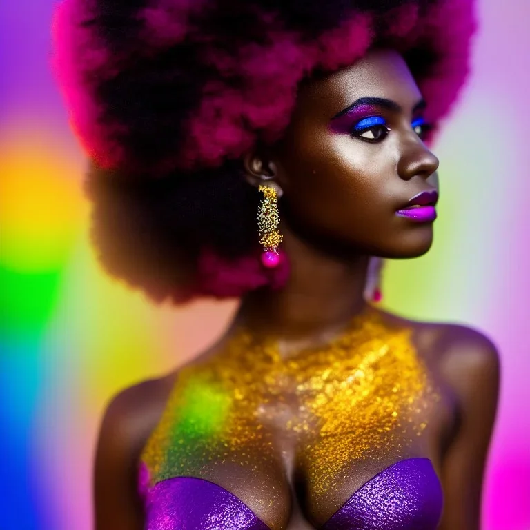 full body shot, masterpiece, best quality, family of three, dark skinned, sparkling eyes, fluorescent skin, colorful makeup, afro, highly detailed body, sun light, 4K, RAW, depth of field, high contrast, realistic details, 24mm