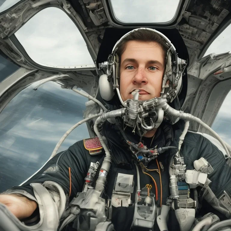 american fighter pilot sitting in aircraft cockpit