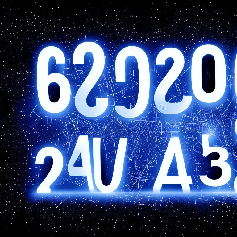 Random words letters, numbers and equations floating in the air at random rotations, location and sizes of arial font, white glow on a dark sky in a 3d environment