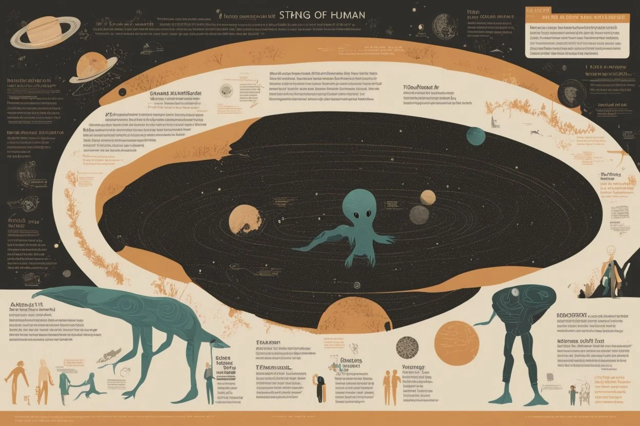 infographic made by aliens about humans beings, black background, strang gliphs, few text, big text