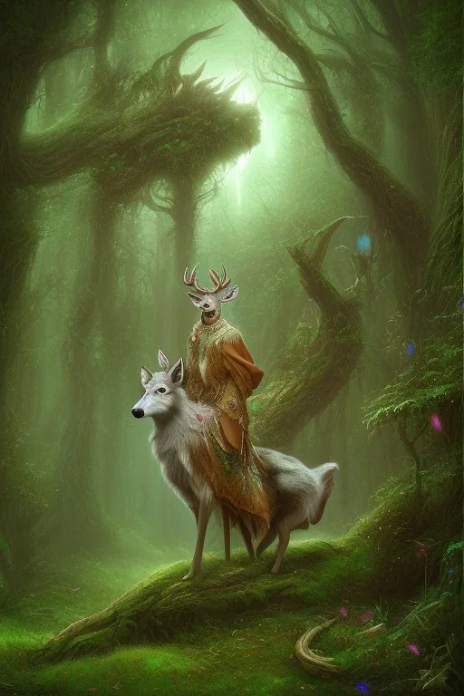 dream deer god druid deep forest green mystic