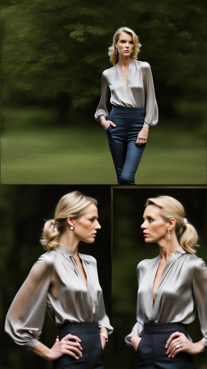 photography of a beautiful anorexic woman, silver satin blouse, megyn kelly show