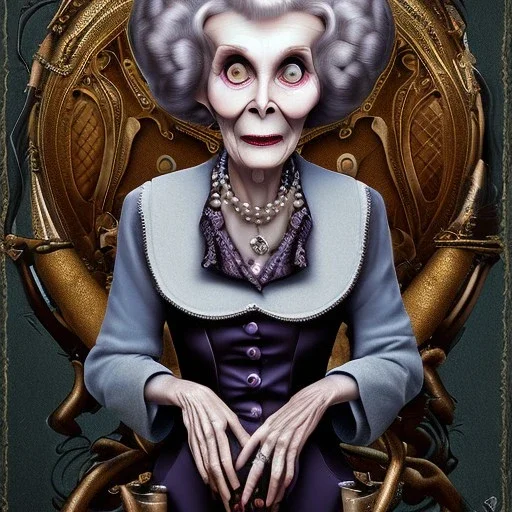 extrem tim burton style of old cruel lady stepmother, sharp focus