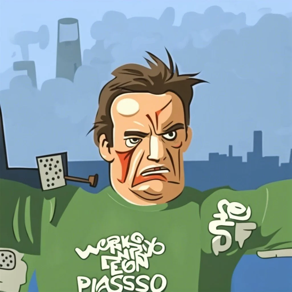 very angry working factory man, picasso style