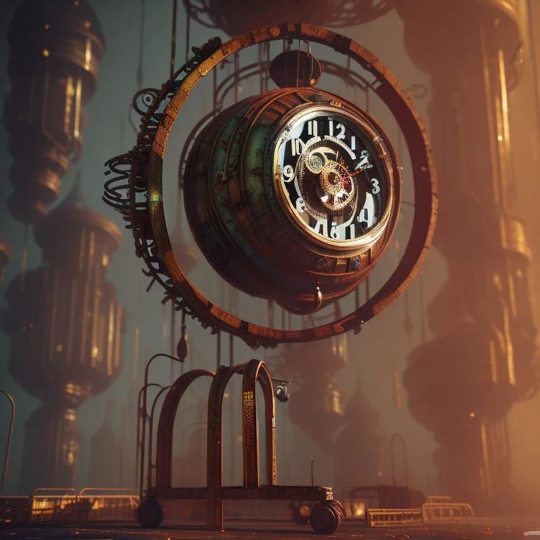 galactic, scaffolding, rusted clock, rusted cogwheel, cyberpunk, cinematic, cinema 4d render, high detail