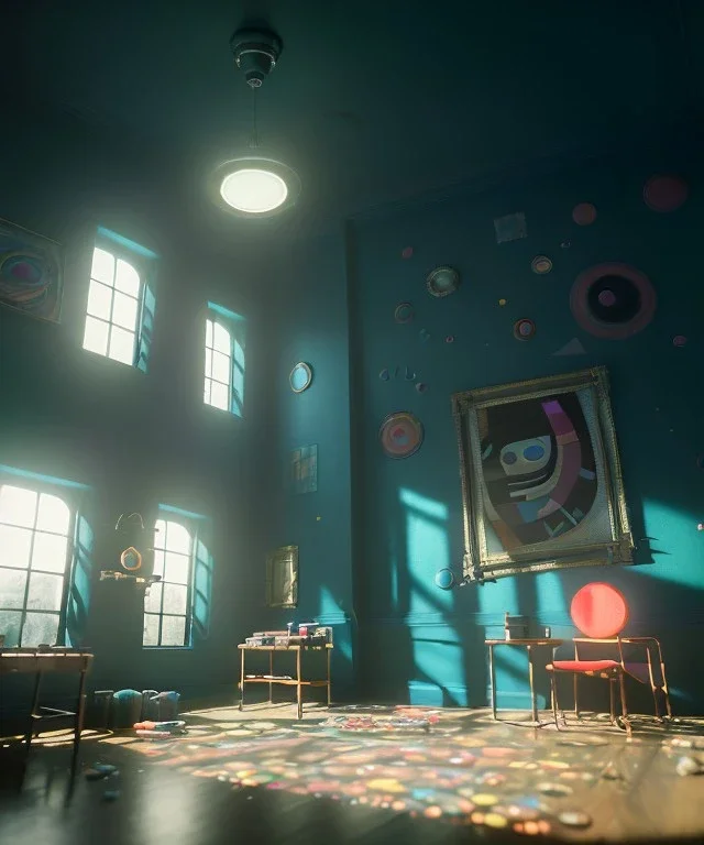 Ultra Realistic Room image with big sweet monster, Kandinsky artist style, highly detailed, unreal engine 5, RTX, ultra detail, volumetric lighting, finely drawn, high definition, high resolution.