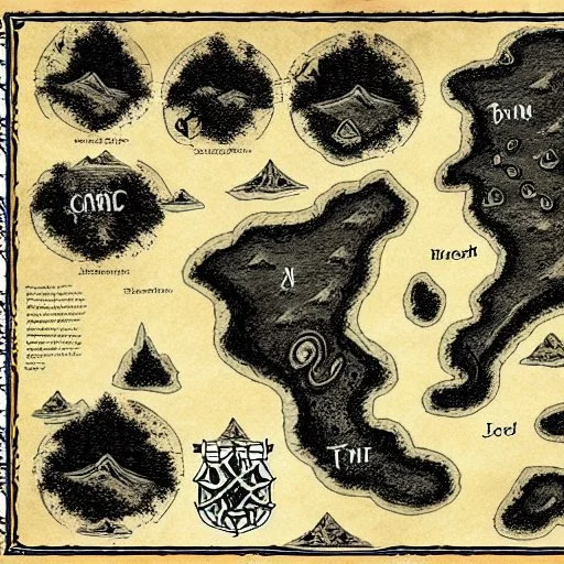 dnd, fantasy, map of the realm, black sand, map, parchment, illustration, river of blood, demonic