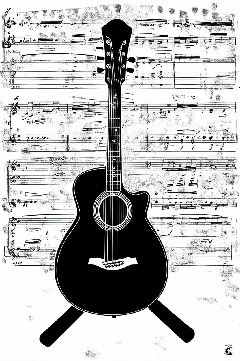 black and white graphic Old acoustic mariachi guitar