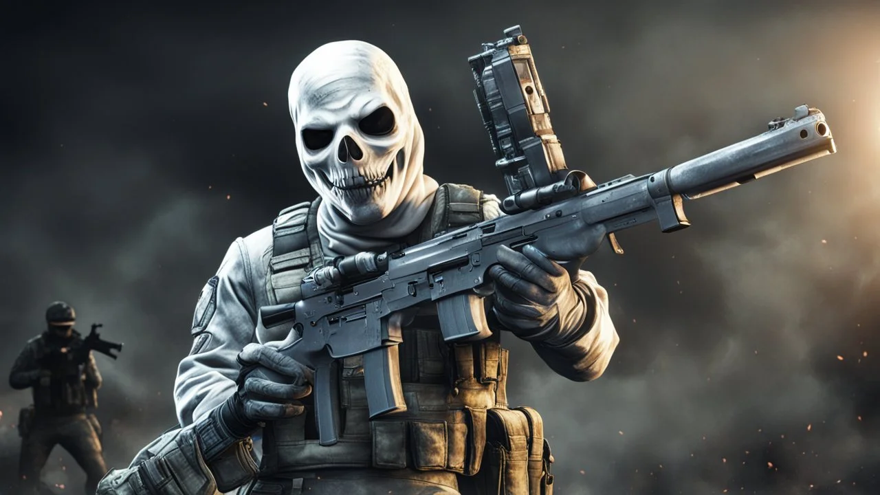 ghost from call of duty holding a M4