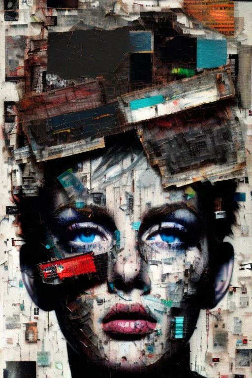 Ultra detailed medium portrait painting of anxiety , torn up collage of clippings, broken circuitry background, matrix effects, punk visual art, punk art aesthetic, graffiti art, pop surrealism, collage art, cluttered paint glitches