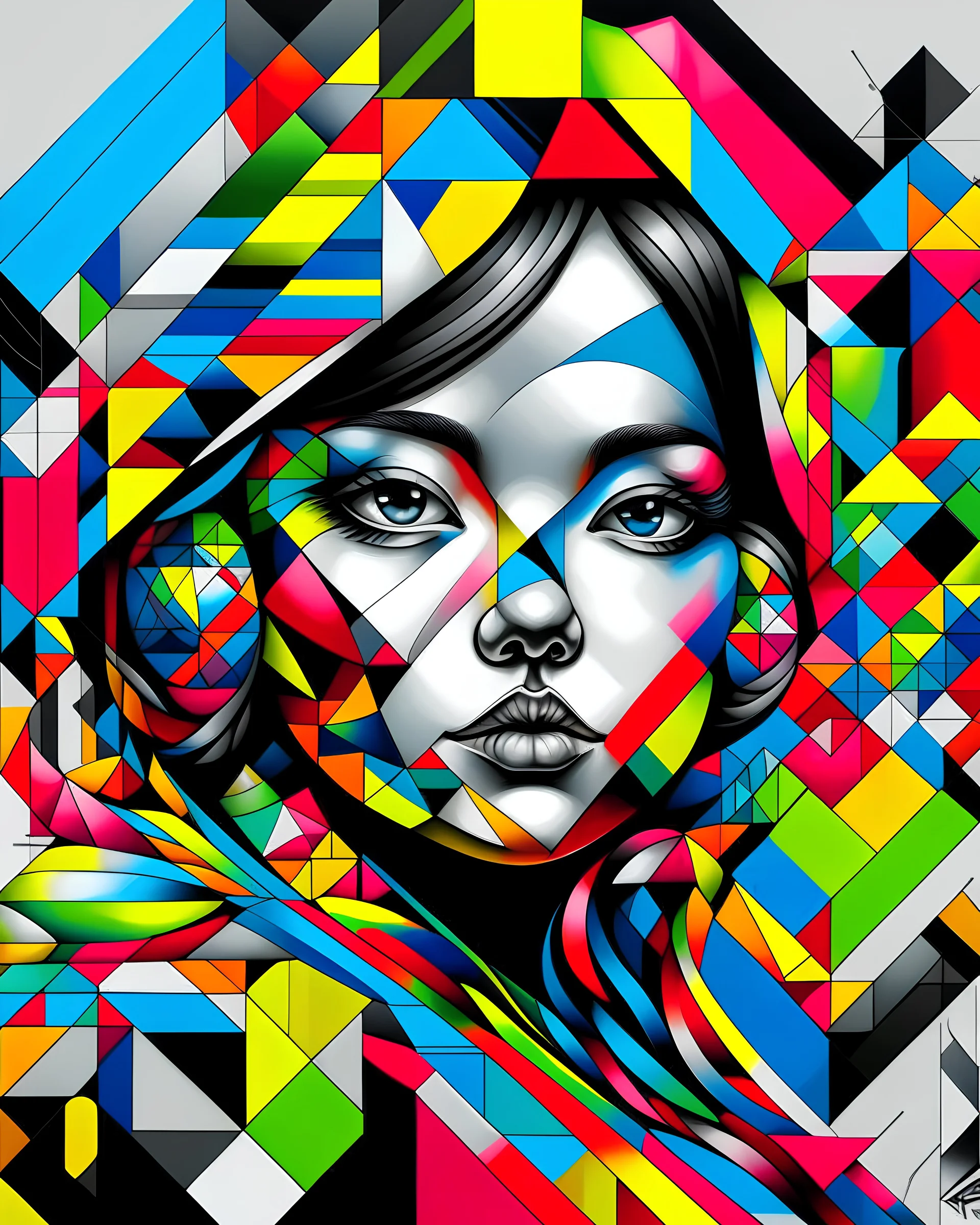 (fish), Eduardo Kobra Stuffing, PORTRAIT geometric multidimensional wall, art, Chibi, Yang08K, beautiful, coloring page, Masterpieces, Superior Quality, best quality, Official Art, Beautiful and aesthetic, black and white.