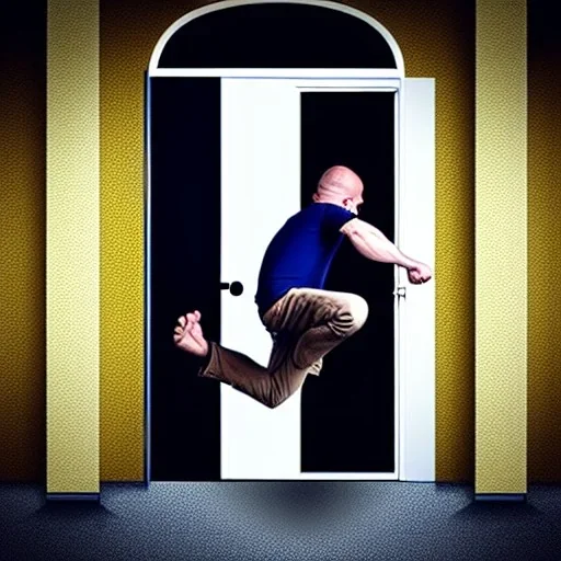 insane man kicking down a door