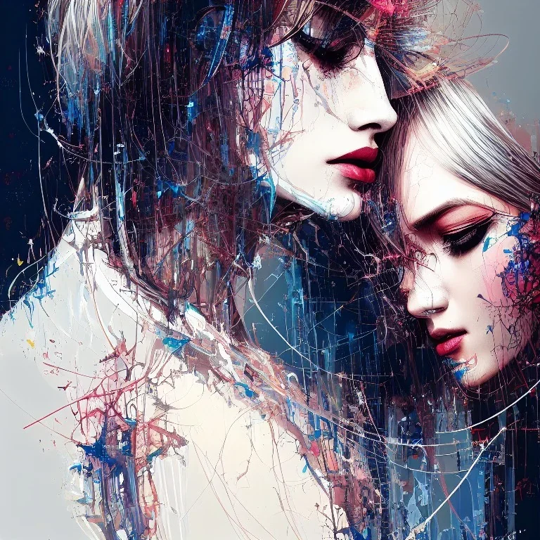 professional portrait of a lovely young couple, abstract beauty, approaching perfection,, delicate face, dynamic, moonlight, highly detailed, digital painting, artstation, concept art, smooth, sharp focus, illustration, art by Carne Griffiths and Wadim Kashin