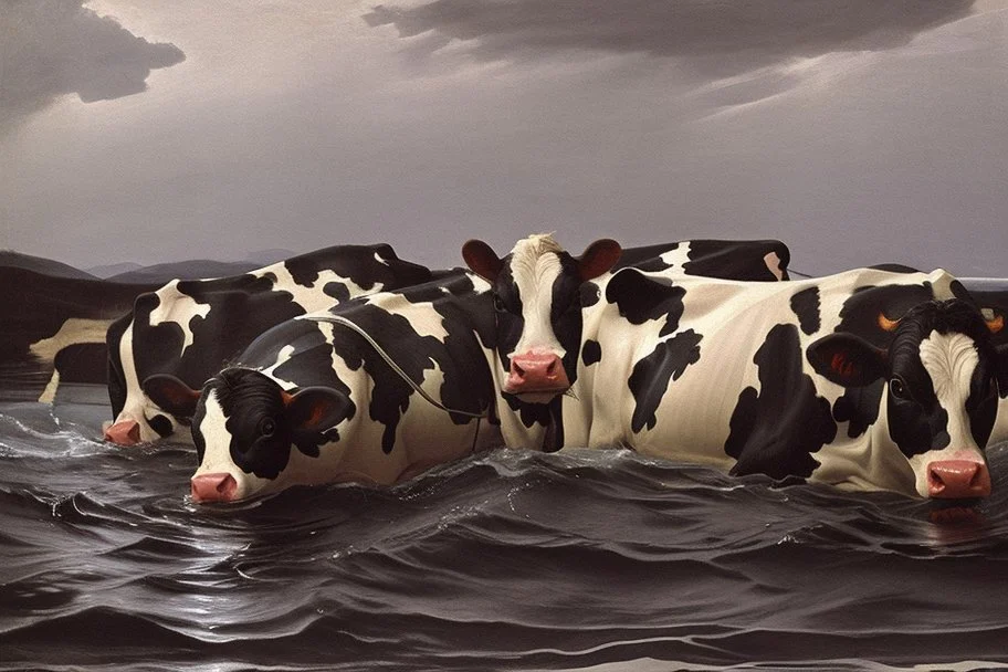 cows swimming in deep water by Caravaggio