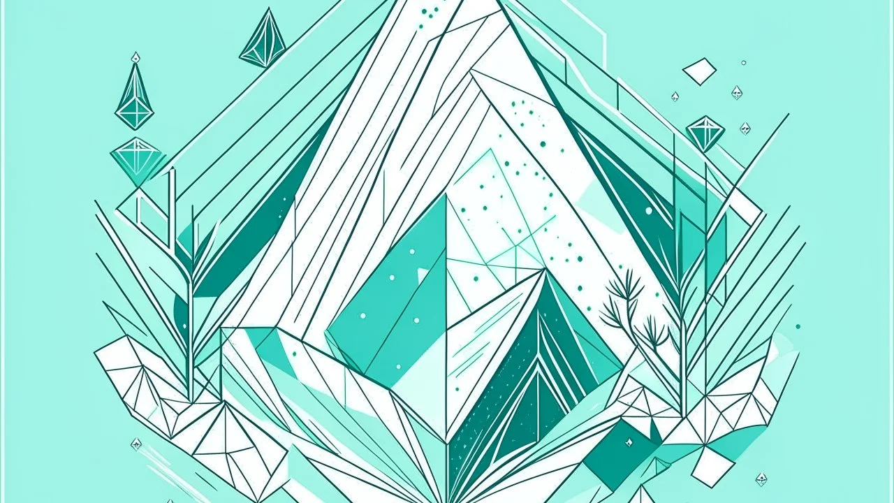 Design a Line Art illustration with geometric shapes portraying conscious breathing and ice immersion. Emphasize serene expressions and use a palette of light blue, mint green, and white for tranquility. Aim for a minimalist yet transformative depiction.