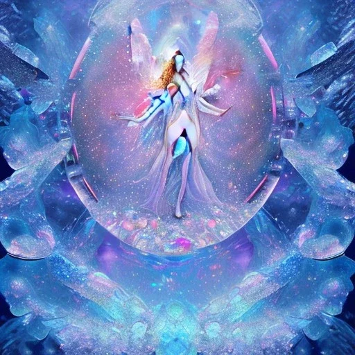 cristal angelic castle crystalline, blue,pink , cosmic, opalescent, gemstones, crystals, other worldly,water,bright, ice background, snow lake blue