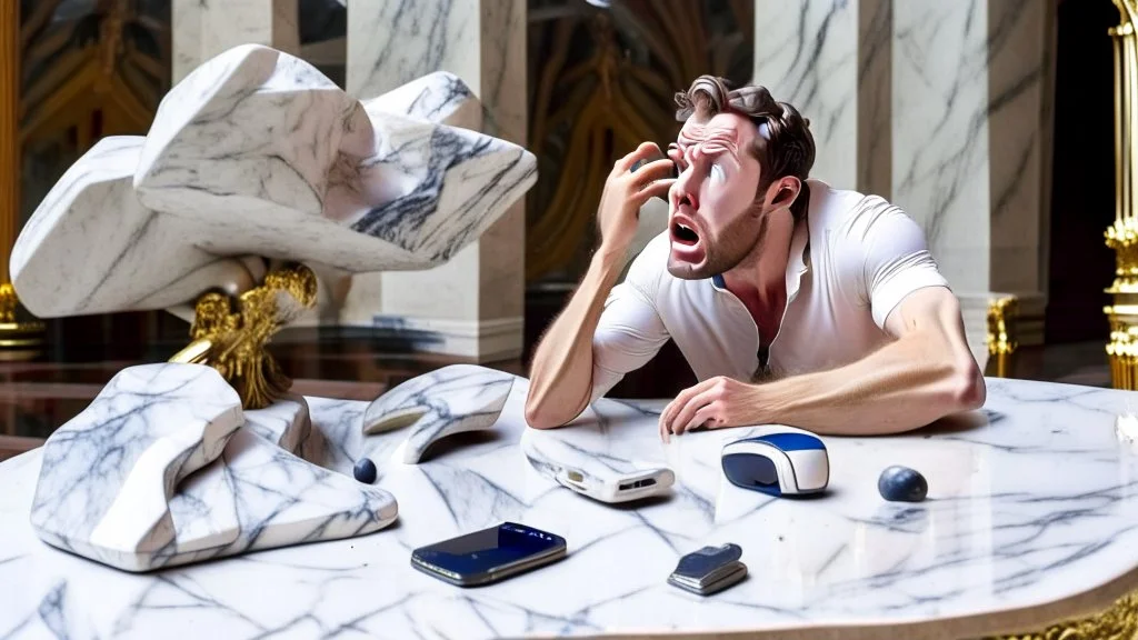 guy on phone mad about missing second marble table