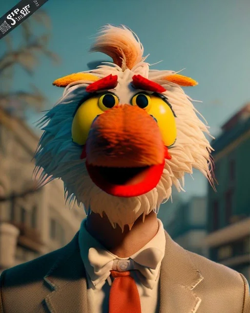 Realistic image, hybrid character, Sesame Street muppet, head, man body, human arms and hands, Shirt and tie, Wes Anderson style, concept art, smooth, unreal engine 5, god lights, ray tracing, RTX, lumen lighting, ultra detail, volumetric lighting, 3d, finely drawn, high definition, 4k.