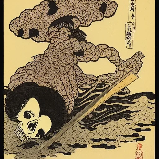 Knive in Skull by Hokusai