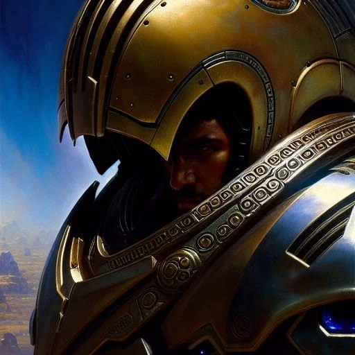 portrait 'Colossus Protoss Unit-Starcraft' ancient metal armor ,painting by gaston bussiere, greg rutkowski, yoji shinkawa, yoshitaka amano, tsutomu nihei, donato giancola, tim hildebrandt, oil on canvas, cinematic composition, extreme detail,fit full head inside picture,16k