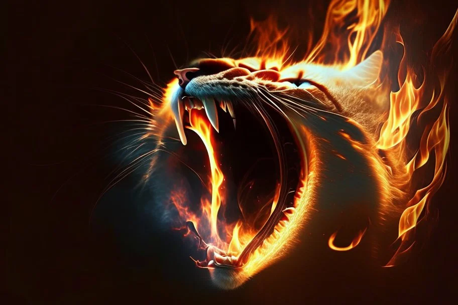 burning cat mouth in flamelight