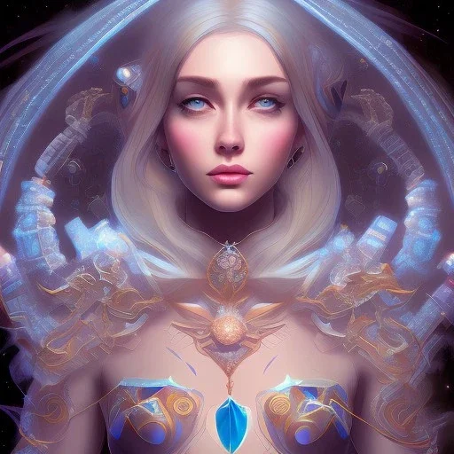 blue woman, majestic, ice fractal, Fantasy, Illustration,Character Design, magician