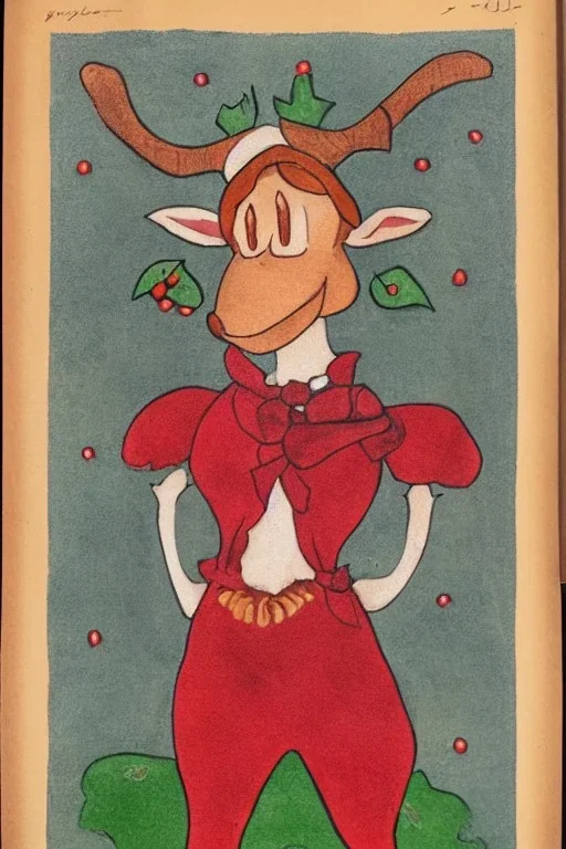 Portrait lady, full body shot, full-color medium shot style of Rudolph the red nosed reindeer