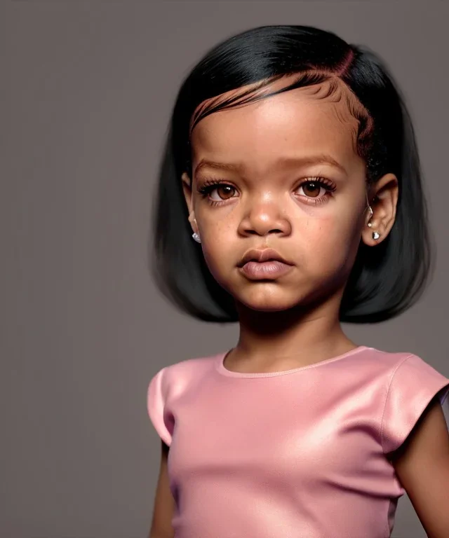 Rihanna toddler, full body, soft skin, dramatic lighting, hyper realistic