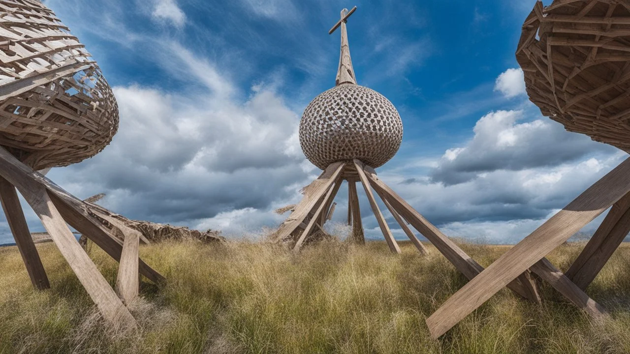 Andrey-Ilyin, strange attractive composite wooden structures, superb craftmanship, well-made, perfect construction, beautiful composition, award-winning photograph, astonishing realism