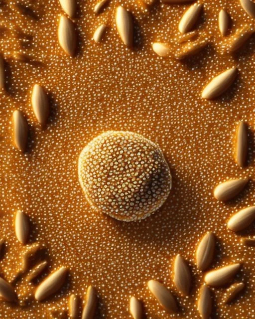 Sesame Seeds. Realistic photo. HD. Glowing. 3d style