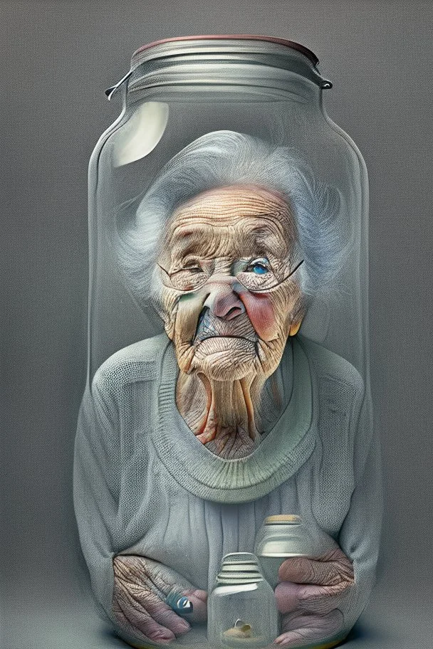 Elderly woman in a huge jar