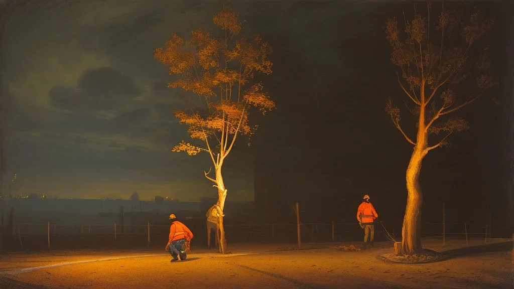 fall tree under Streetlight construction worker by Andrea del sarto