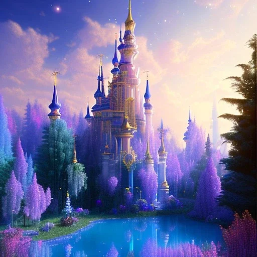 one big Cosmic castle crystal subtle in a galactic ambiance , blue lake, cascade, delicate flowers, delicate colors, bin the foreground, full of details, smooth，soft light atmosphere, light effect，vaporwave colorful, concept art, smooth, extremely sharp, masterpiece, best quality, blue skinned, sparkling,8k, , sun light, 8K, RAW, depth of field,high contrast,