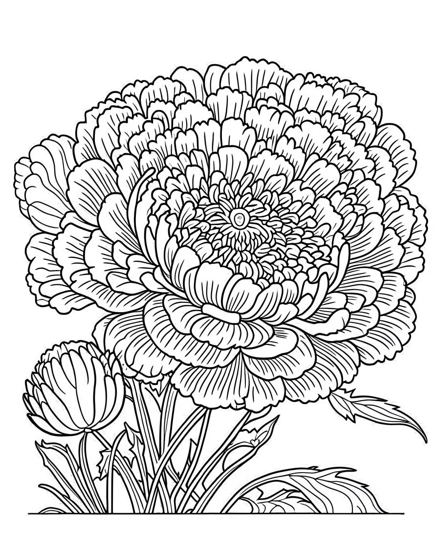 real massive Ranunculus flower coloring page