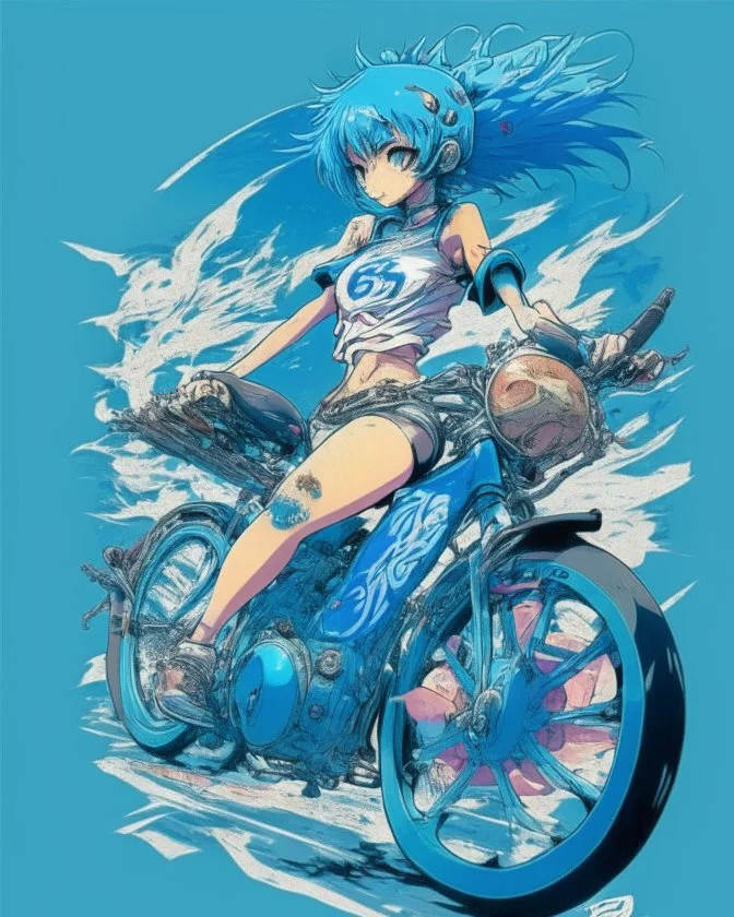 Anime design on a bike in blue