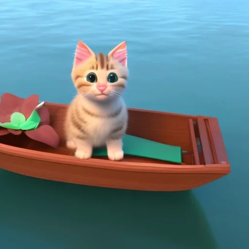 Cute kitten on a wooden boat