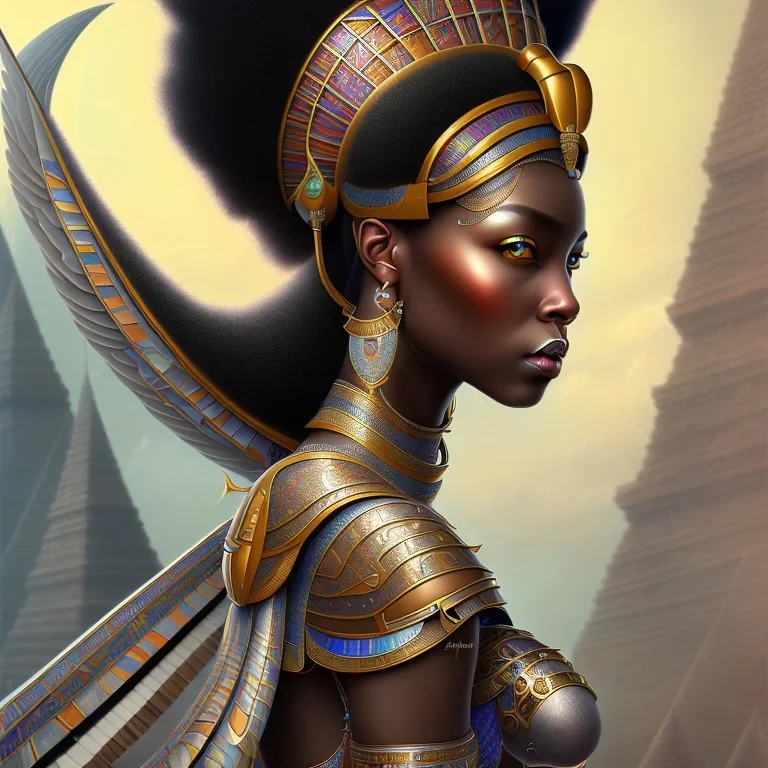 sango fantasy, fantasy magic, intricate, sharp focus, illustration, highly detailed, digital painting, concept art, matte, masterpiece head sexy view black African beauty black afro hair earth lady silver falcon Egyptian princess