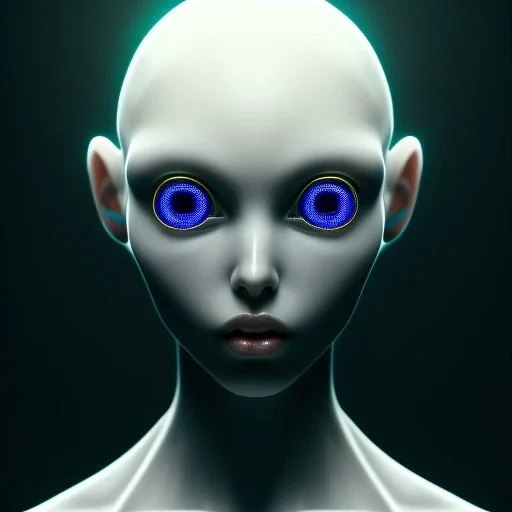 A lightly-tanned!!!!! mannequin-esque figure with white-glowing!!!!! eyes, in a dark!!!!! room, staring!!!!! into the camera, creepy atmosphere, eerie art style, photorealistic!!!!! facial features, close-up!!!!!, macro image!!!!!, trending on artstation, 4k, 8k