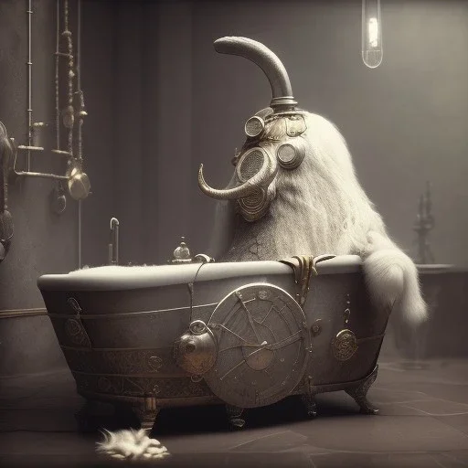 A viking having a bath, scary, steam punk, realistic, made in octane, cinematic, ultra-realistic, extremely detailed octane rendering, 8K, VRAY Super Real ar 2:3, dof photorealistic futuristic 50mm lens hard lighting dark gray tintype photograph, realistic lighting, sepia color